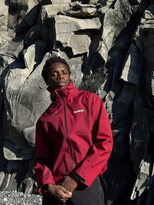 Water Reactive Cheetah Rain Jacket - Burgundy