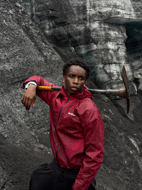 Water Reactive Cheetah Rain Jacket - Burgundy
