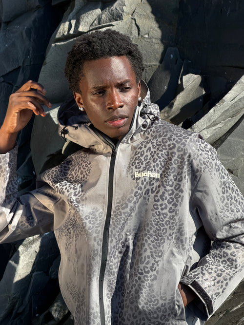 Water Reactive Cheetah Rain Jacket - Grey