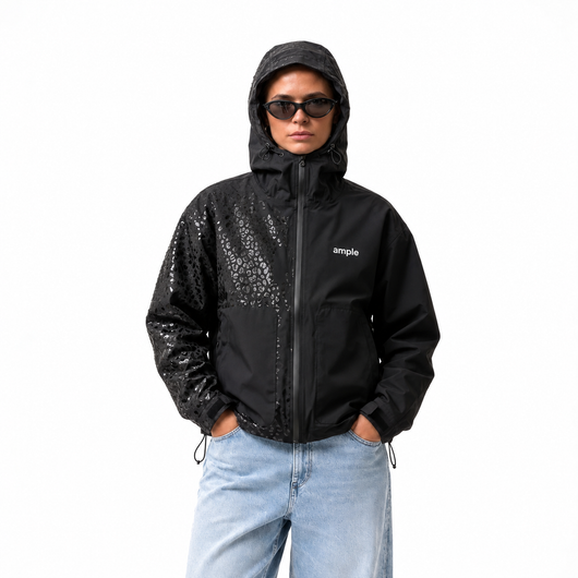 Water Reactive Cheetah Rain Jacket - Black