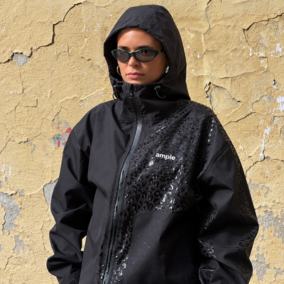 Water Reactive Cheetah Rain Jacket - Black