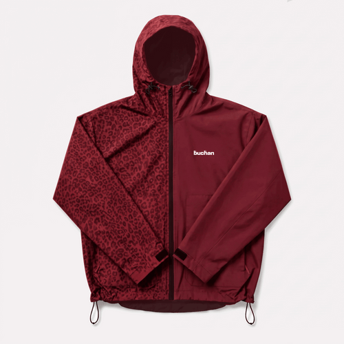Water Reactive Cheetah Rain Jacket - Burgundy