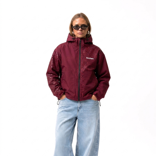 Water Reactive Cheetah Rain Jacket - Burgundy
